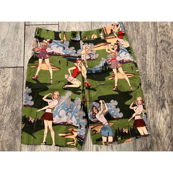 Loudmouth Golf Shorts Mens size 32 Pin Up Girl Retro 50s‎ All Over Print - Picture 1 of 8